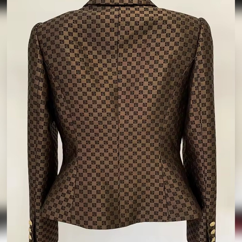 Designer Jacket Women's Double Breasted Slim Fitting Monogram Jacket - Picture 2 of 7